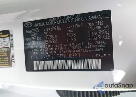 2026 Hyundai Santa Fe Hybrid Sel z USA, uszkodzony, nr VIN 5NMP2DG12TH103911